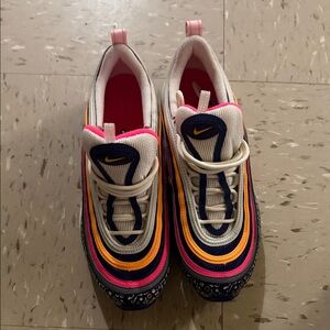 Nike Kids Pink and Yellow Sneakers. Women’s 8.5.